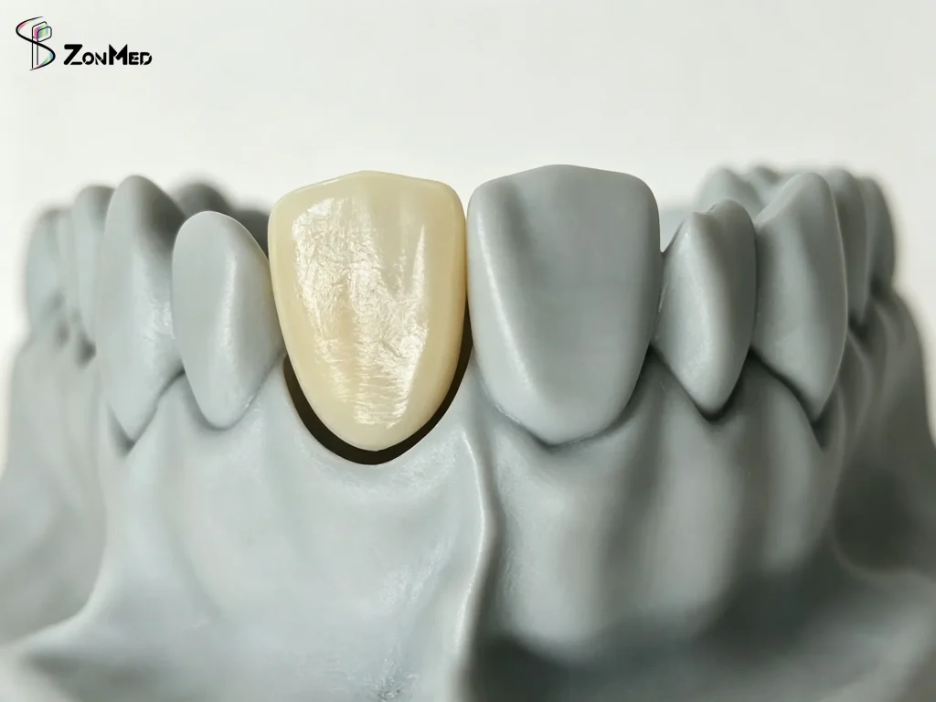 Zonmed Freshly Trimmed Pressable Glass Ceramic Restoration - Post-Milling and Finishing Dental Crown