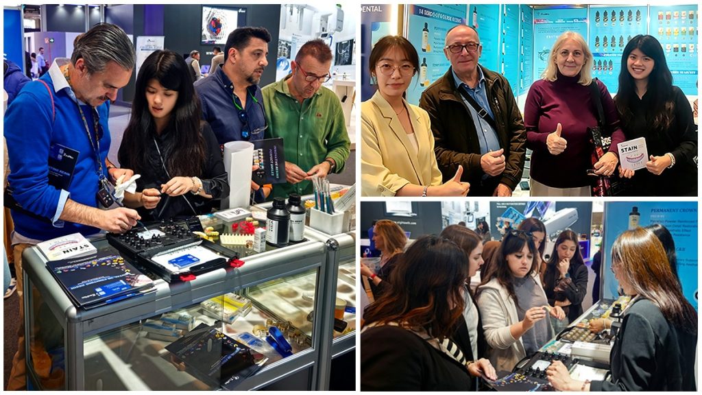 Zonmed dental materials team networking with global partners at Expodental Madrid 2026