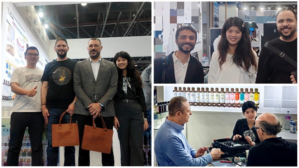 Zonmed dental materials team meeting with international clients at Dubai Dental Exhibition 2026”。
