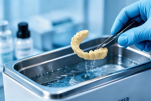 Zonmed ultrasonic cleaning process for 3D printed resin dental restorations