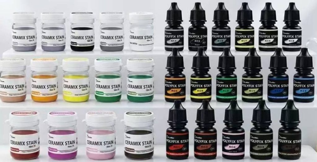 Polyfix resin stain bottles and Ceramix ceramic stain jars product lineup